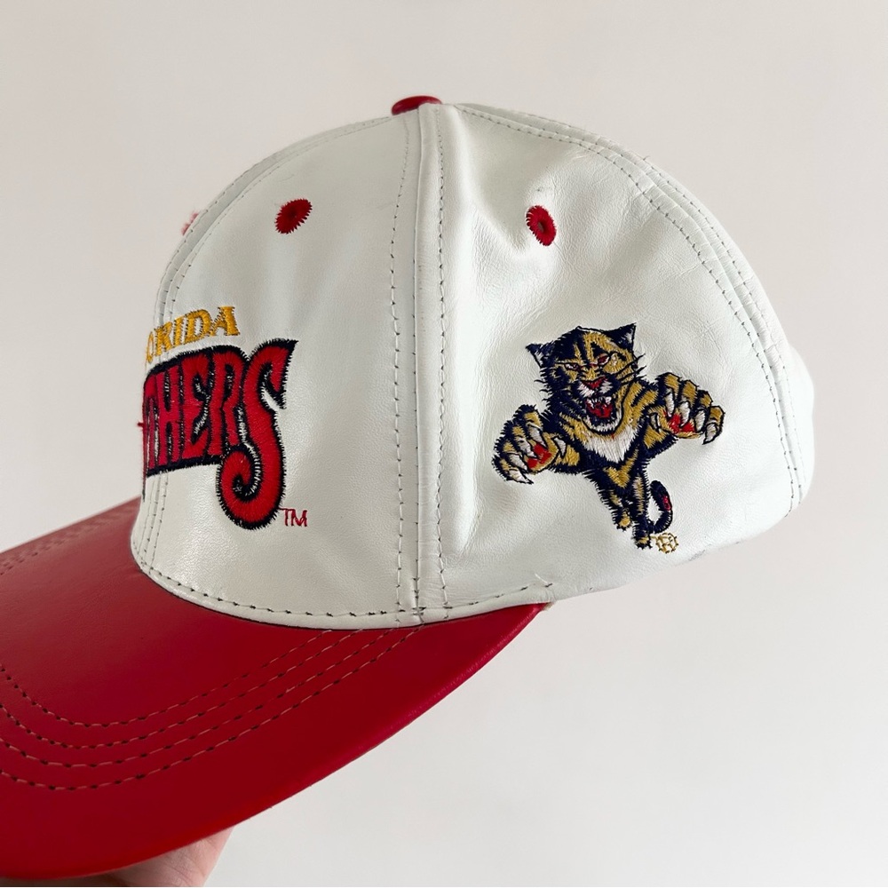 Vintage Florida Panthers leather snapback hat 90’s Made in USA NHL hockey - Picture 2 of 8